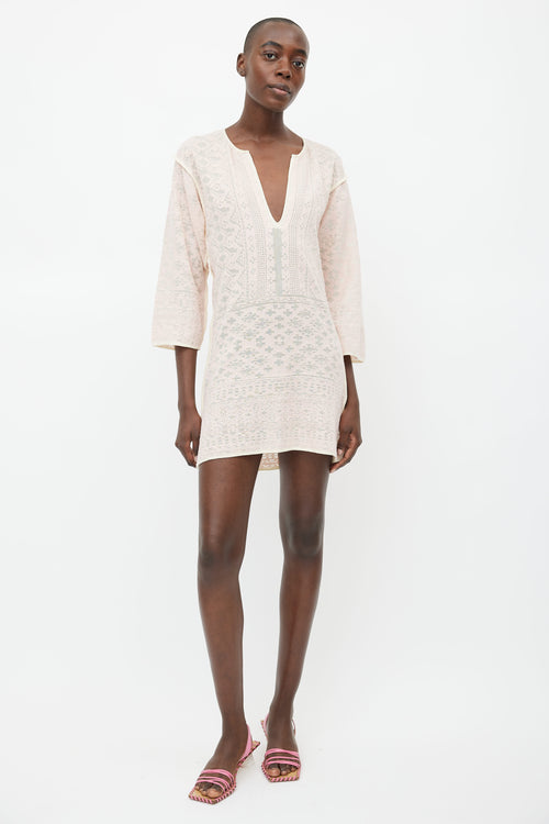 Isabel Marant Étoile Pink 
Cream Embroidered Semi Sheer Tunic