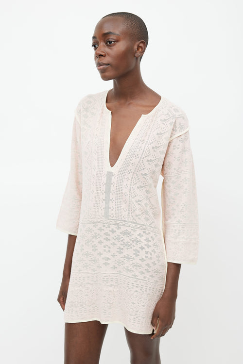 Isabel Marant Étoile Pink 
Cream Embroidered Semi Sheer Tunic