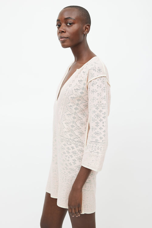 Isabel Marant Étoile Pink 
Cream Embroidered Semi Sheer Tunic