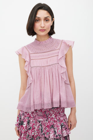 Isabel Marant Étoile Pink Ruffled Eyelet Top