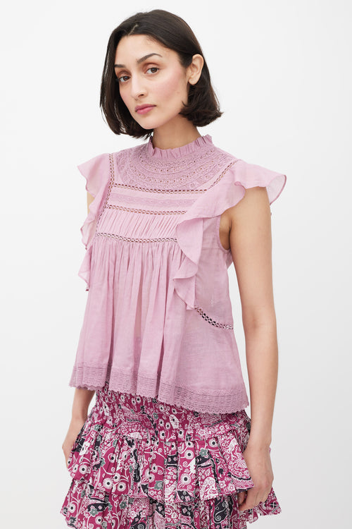 Isabel Marant Étoile Pink Ruffled Eyelet Top