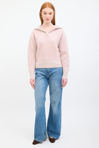 Isabel Marant Étoile Pink Wool Ribbed Quarter Zip Sweater