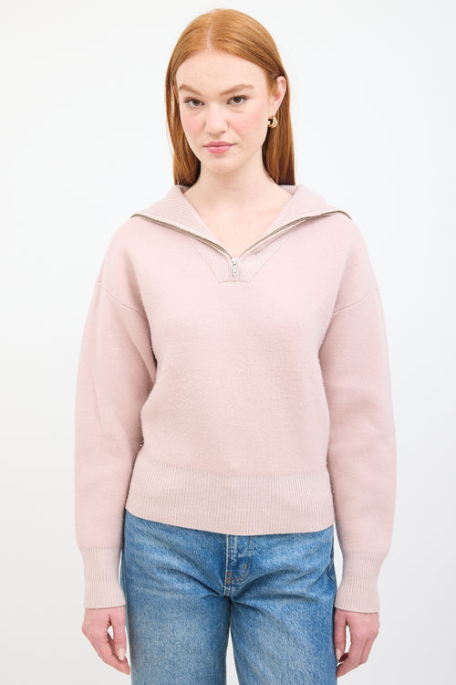 Isabel Marant Étoile Pink Wool Ribbed Quarter Zip Sweater