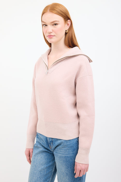 Isabel Marant Étoile Pink Wool Ribbed Quarter Zip Sweater