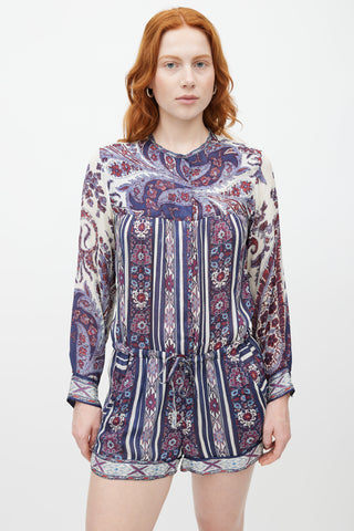 Isabel Marant Étoile Purple 
Multicolour Print Longsleeve Romper