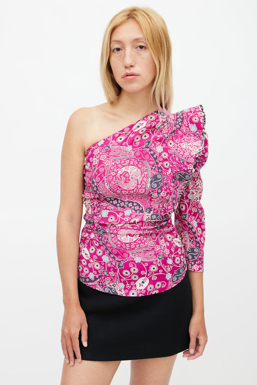 Isabel Marant Étoile Purple 
Multicolour Floral One Shoulder Top