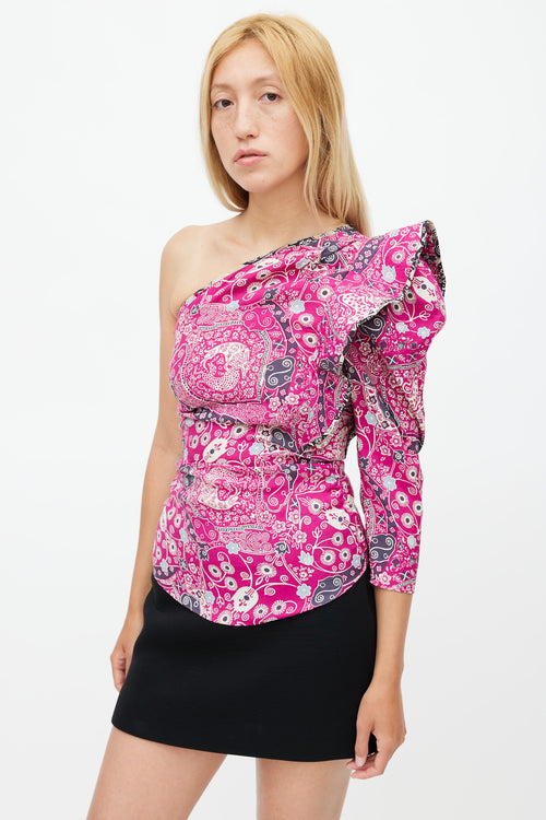 Isabel Marant Étoile Purple 
Multicolour Floral One Shoulder Top