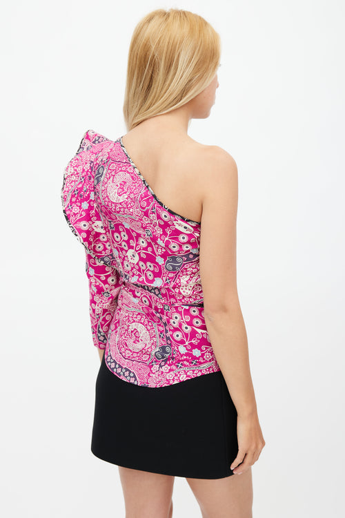 Isabel Marant Étoile Purple 
Multicolour Floral One Shoulder Top