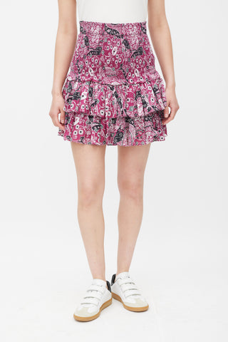 Isabel Marant Étoile Purple 
Multicolour Floral Smocked Skirt