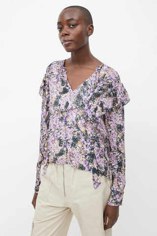 Isabel Marant Étoile Purple Print Semi Sheer Blouse