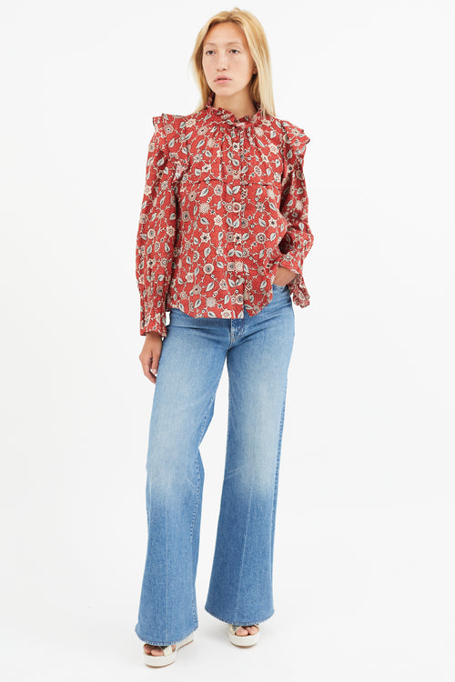 Isabel Marant Étoile Red Linen Floral Blouse