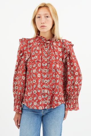 Isabel Marant Étoile Red Linen Floral Blouse