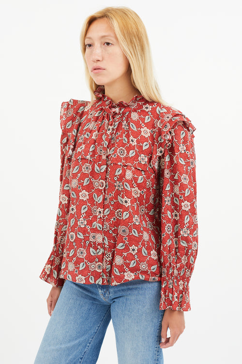 Isabel Marant Étoile Red Linen Floral Blouse