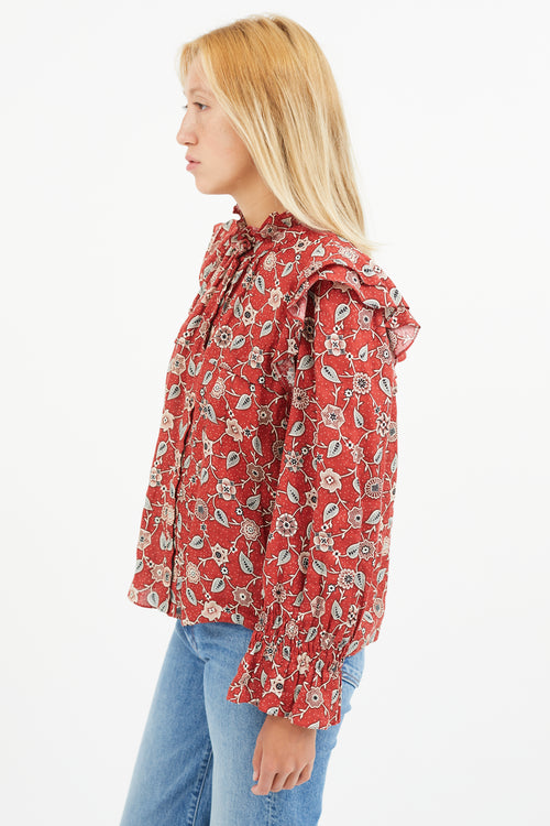 Isabel Marant Étoile Red Linen Floral Blouse