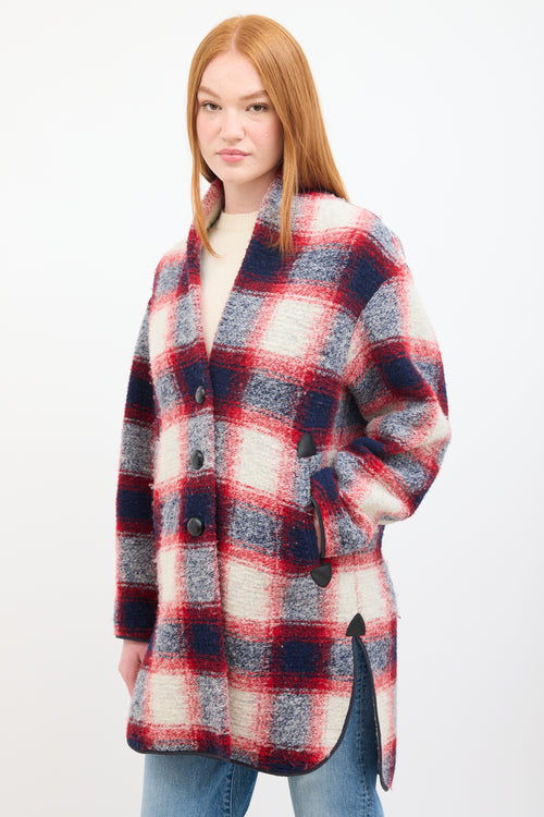 Isabel Marant Étoile Red 
Multi Wool Checkered  Coat