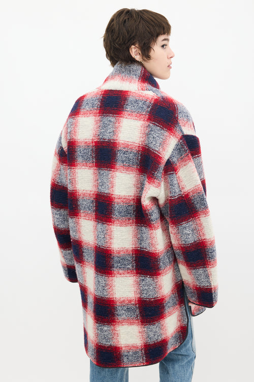 Isabel Marant Étoile Red 
Multi Wool Plaid Mid Length Coat