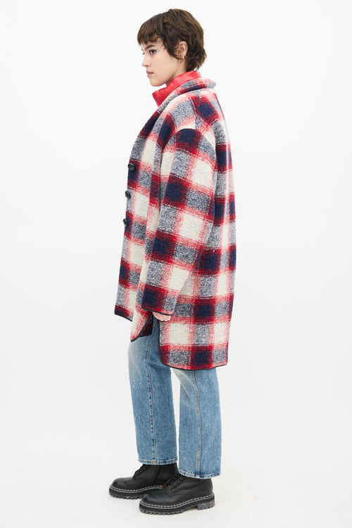 Isabel Marant Étoile Red 
Multi Wool Plaid Mid Length Coat