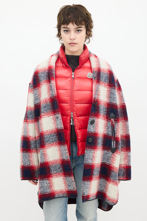 Isabel Marant Étoile Red 
Multi Wool Plaid Mid Length Coat