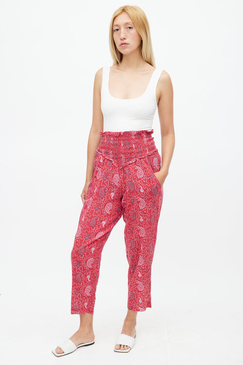 Isabel Marant Étoile Red 
Multicolour Print Smocked Trouser