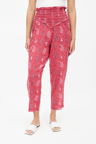 Isabel Marant Étoile Red 
Multicolour Print Smocked Trouser