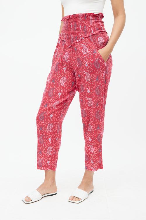 Isabel Marant Étoile Red 
Multicolour Print Smocked Trouser