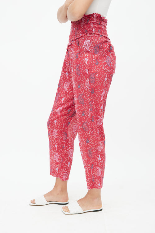 Isabel Marant Étoile Red 
Multicolour Print Smocked Trouser