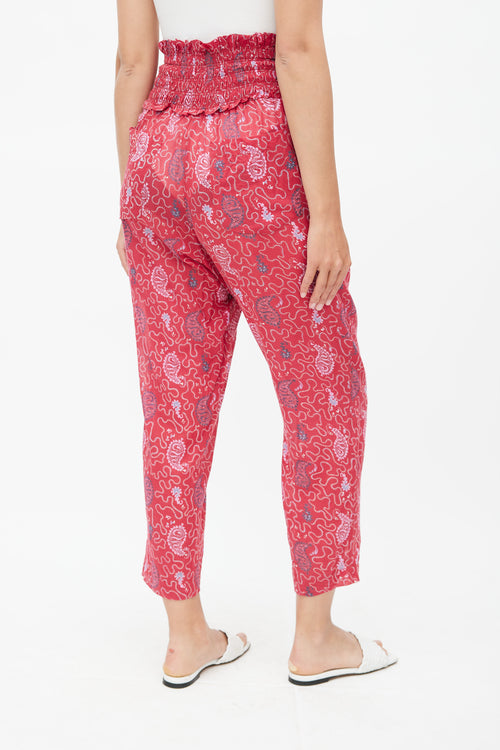 Isabel Marant Étoile Red 
Multicolour Print Smocked Trouser