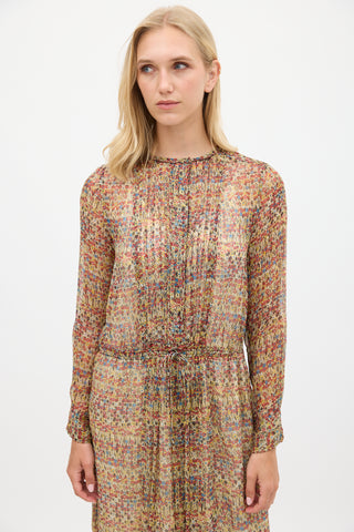 Isabel Marant Étoile Red 
Multicolour Silk Floral Semi Sheer Dress