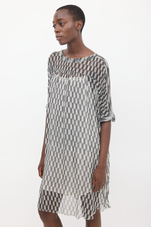 Isabel Marant Étoile Black 
White Sheer Printed Zaggy Dress