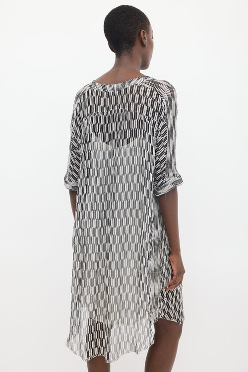 Isabel Marant Étoile Black 
White Sheer Printed Zaggy Dress