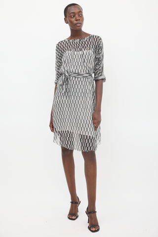 Isabel Marant Étoile Black 
White Sheer Printed Zaggy Dress