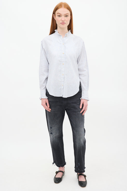 Isabel Marant Étoile White 
Blue Striped Linen Saoli Shirt