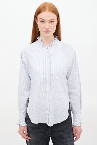 Isabel Marant Étoile White 
Blue Striped Linen Saoli Shirt