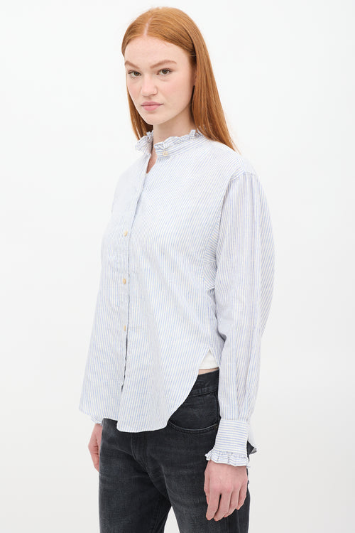 Isabel Marant Étoile White 
Blue Striped Linen Saoli Shirt