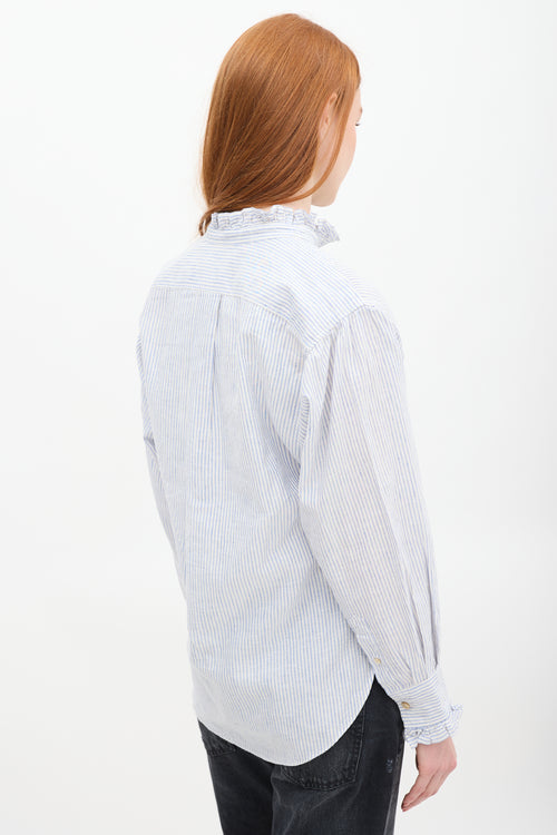 Isabel Marant Étoile White 
Blue Striped Linen Saoli Shirt