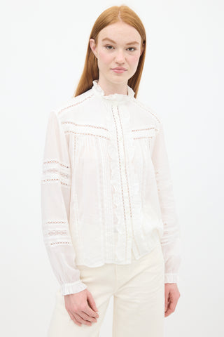 Isabel Marant Étoile White Cotton 
Eyelet Lace Metina Ruffle Shirt