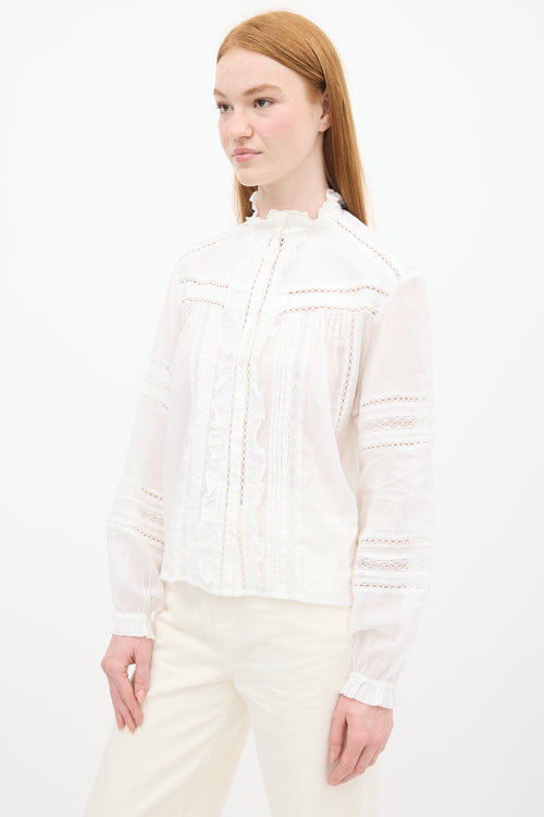 Isabel Marant Étoile White Cotton 
Eyelet Lace Metina Ruffle Shirt