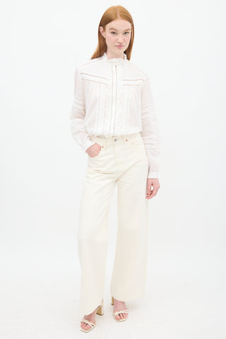 Isabel Marant Étoile White Cotton 
Eyelet Lace Metina Ruffle Shirt