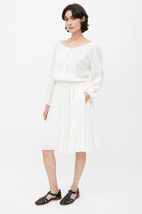 Isabel Marant Étoile White Smocked Long Sleeve Dress