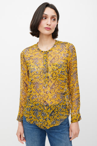 Isabel Marant Étoile Yellow 
Black Floral Silk Top