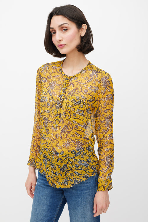 Isabel Marant Étoile Yellow 
Black Floral Silk Top