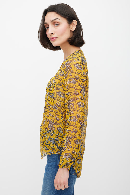 Isabel Marant Étoile Yellow 
Black Floral Silk Top