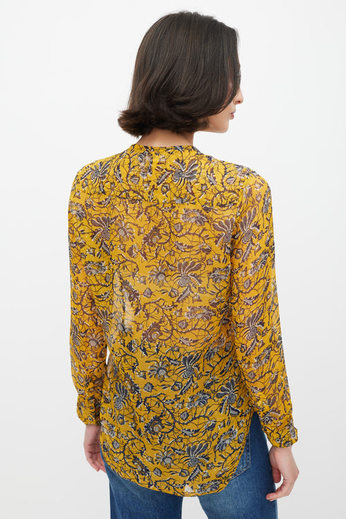 Isabel Marant Étoile Yellow 
Black Floral Silk Top