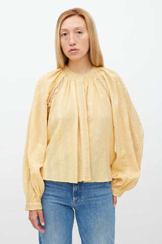 Isabel Marant Étoile Yellow Eyelet Lace Janelle Blouse