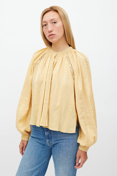 Isabel Marant Étoile Yellow Eyelet Lace Janelle Blouse