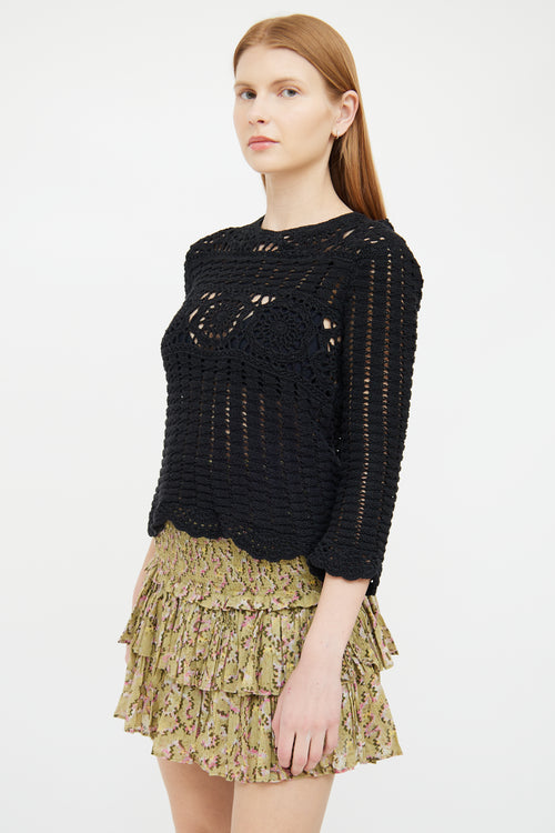 Isabel Marant Étoile Black Crochet Scalloped Sweater