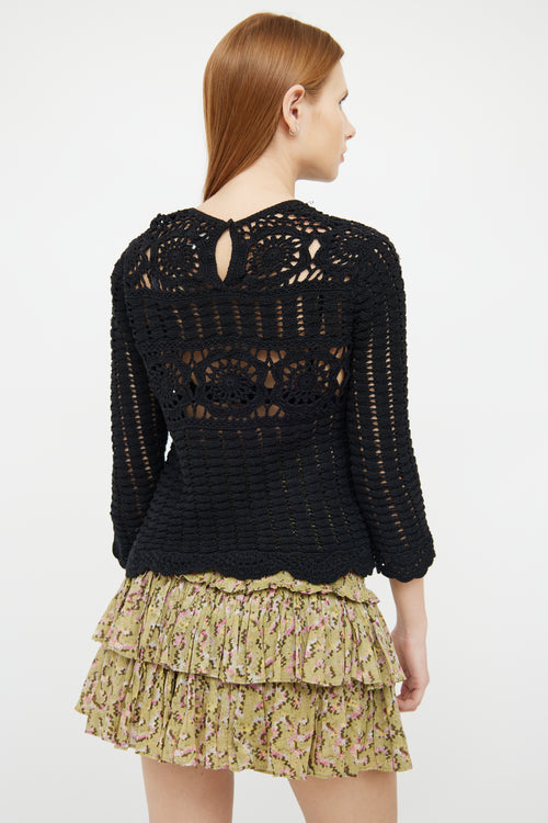 Isabel Marant Étoile Black Crochet Scalloped Sweater