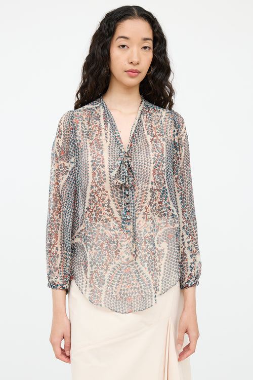 Navy 
Multi Pattern Sheer Blouse