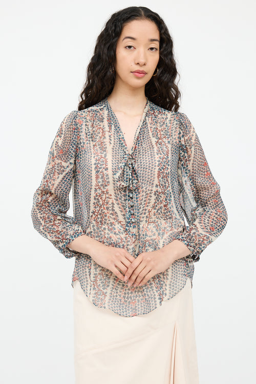 Navy 
Multi Pattern Sheer Blouse