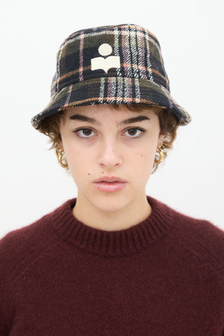 Isabel Marant Black 
Multicolour Wool Haley Plaid Bucket Hat